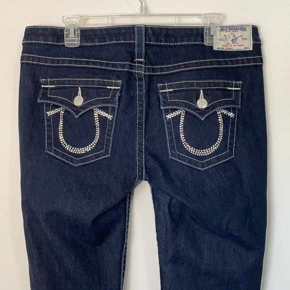 True Religion Crystal Flap Pockets Dark Wash Skinny Jeans Size 33 - Picture 4 of 10